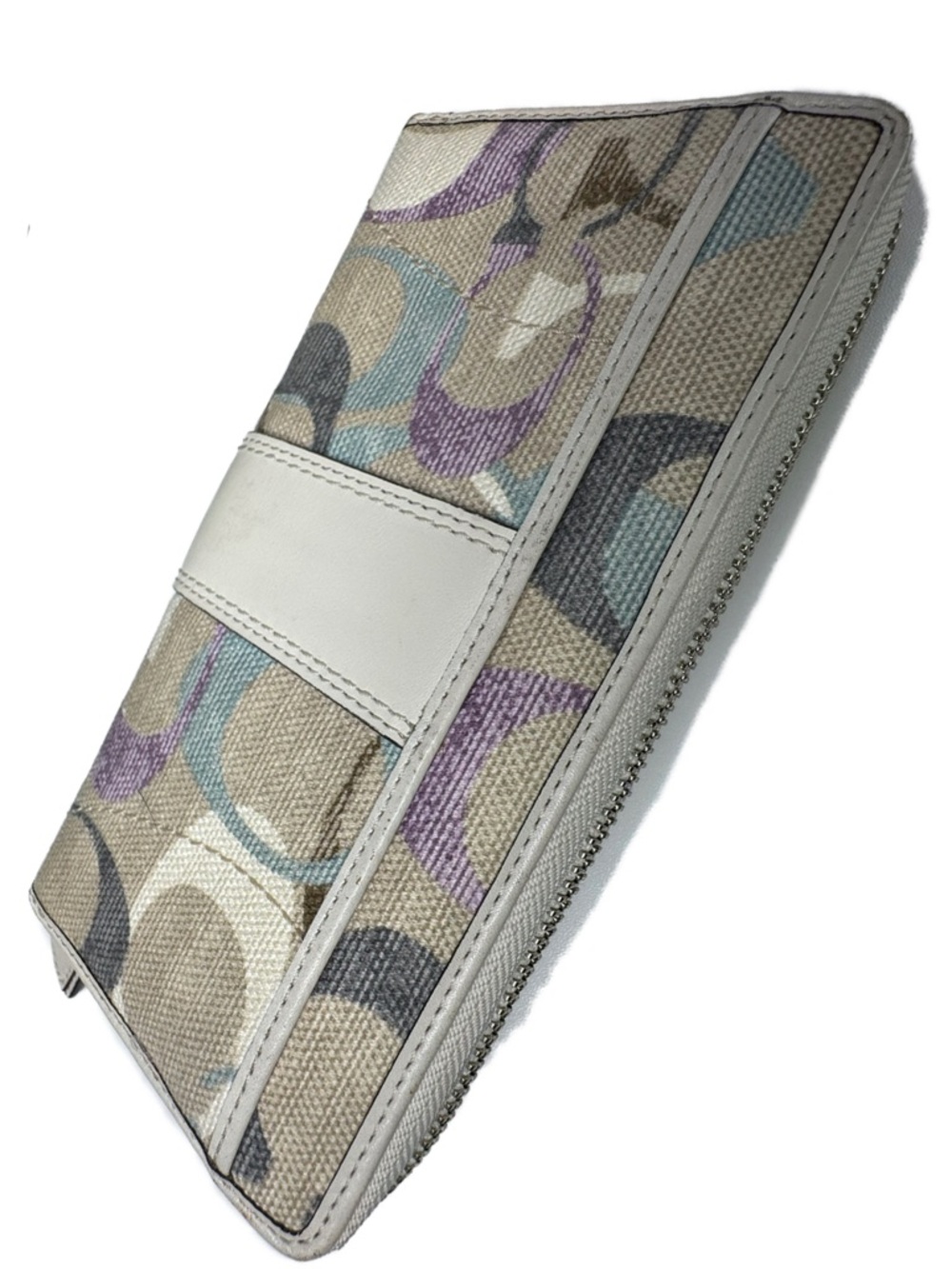 Coach Optic C Y2K Textile Fabric & Leather Purple Blue White Gray Buckle Wallet - Picture 5 of 11